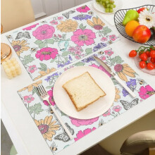 2 leren placemats – Scandinavisch bloemenpatroon, geïsoleerd, geschikt voor westerse keuken- en interieurstijl