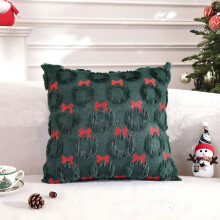 Housses de coussin de Noël vertes douces et moelleuses avec couronne de nœuds 18x18