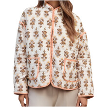 Doudoune courte à manches longues pour femme, imprimé floral