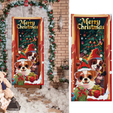 Décoration de porte de Noël : sapin de Noël, chiot des neiges et ornement de porte d'entrée