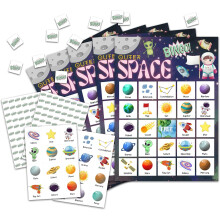 Space Bingo Card Game – Compatible with Family & Adults, 24-Player Outer Space Birthday Party Game, Favors & Decor