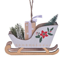 Décoration de Noël en bois représentant un traîneau, à accrocher au sapin.