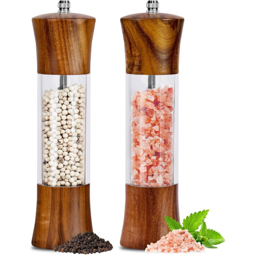 Acacia Wood Salt and Pepper Grinder Set 2 Pack