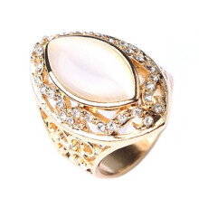 Women's Luxury Royal Style Hollow Big Resin Opal Party Wedding Ring Jewelry Golden 17