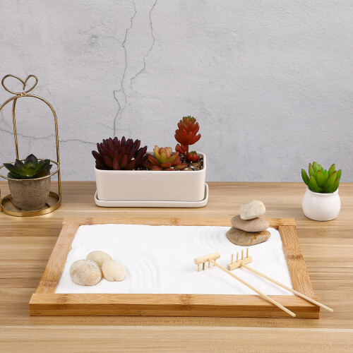 8 Pezzi Mini Rastrello Zen In Bamboo Per Tavolo Sabbia 2