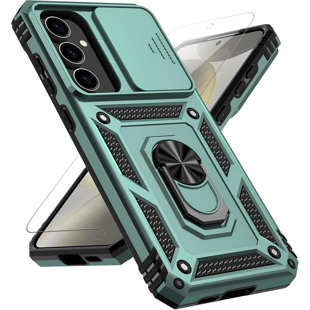 Samsung Galaxy S24 Fe Case With Slide Camera Cover, Hd Screen Protector, Military-Grade Drop Tested, Magnetic Ring & Kickstand – Dark Green 9065194281513