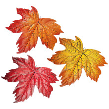 Quadro decorativo de parede em metal com folha de bordo rachada e gancho – 23,9 x 21,8 cm, decoração de outono para uso interno e externo.