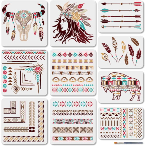 Set di stencil tribali aztechi 10 pezzi 11,811,8 pollici e