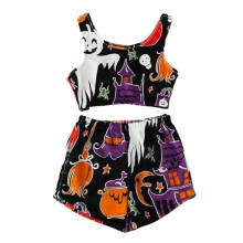 Glow-in-the-Dark Halloween Pajama Set Women Flannel Vest