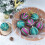 Flocked Christmas Ornaments Set Green Purple 8pcs 1