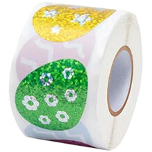 Autocollants de Pâques ronds holographiques imperméables - 500 pièces/rouleau