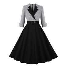 Dam Vintage 1940-talsklänning Retro 40-50-talsknappar Affärsklänning A-linjeformad cocktailklänning Rosett Långärmad Formell klänning