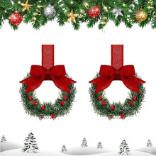 2 Mini Coroas de Natal de 12,7 cm com Frutos Vermelhos e Laços de Fita para Armários, Porta de Entrada, Janela e Parede – Compatíveis com