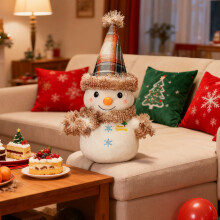 Cuscino natalizio in velluto multicolore da 9,84 pollici con pupazzo di neve, serie Happy Christmas per divano, decorazione per la casa, regalo per