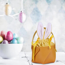 Sac de rangement lapin de Pâques avec oreilles en cuir – Sac seau haut de gamme pour œufs, cadeaux et décorations de Pâques