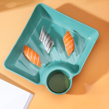 Plateau de service compartimenté avec bac à sauce, 18,3 cm x 18,3 cm x 4 cm, assiette à apéritif en plastique pour frites, poulet, raviolis –