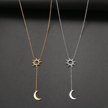Damen-Halskette mit Mond- und Sonnenmotiv, verstellbar, Edelstahl