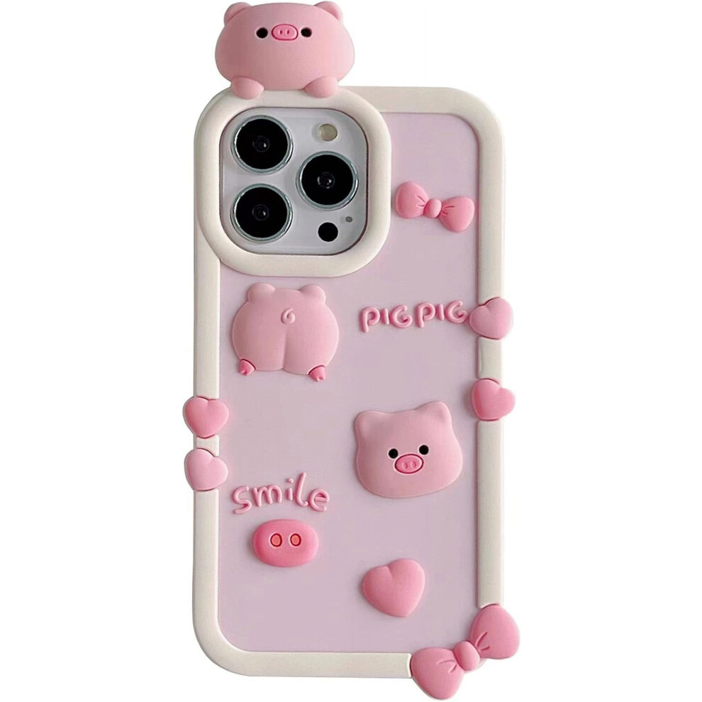 Cute 3D Kawaii Pig Silicone Case For Iphone 15 Pro Max (6.7") Â Soft Cartoon Design For Kids, Teens & Women Grey 9422877440016