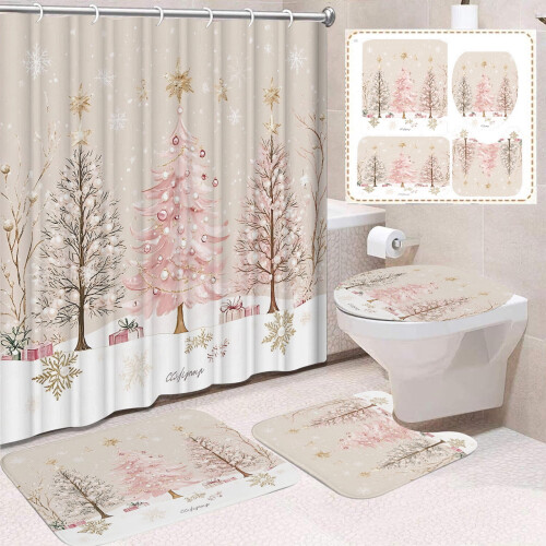 Ensemble rideau de douche de Noël imperméable 4 pièces
