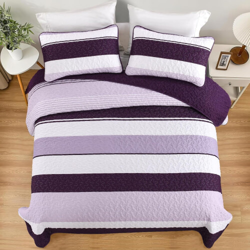 Ensemble de courtepointe rayée style bohème ferme 3 pièces
