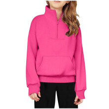 Girls Half Zip Sweatshirt Fleece Quarter Zip Pullover Sweatshirts Fall Clothes for Teen Girls Thumb Hole Hot Pink 5-6 Years