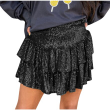 Gonna da donna con paillettes, scintillante, carina, a vita alta, con volant, fluida, lucida, glitterata, minigonna corta per serate fuori, club e