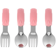 2Sets Kinderbestek Roze Siliconen Rvs Antislip Trainingslepel En