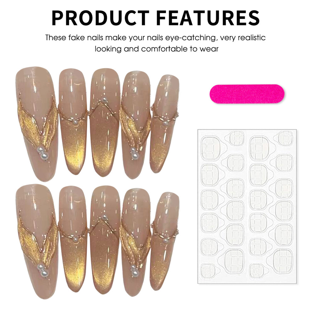 Creation-3C (L) Pearl French Press On Nails - Long Almonds