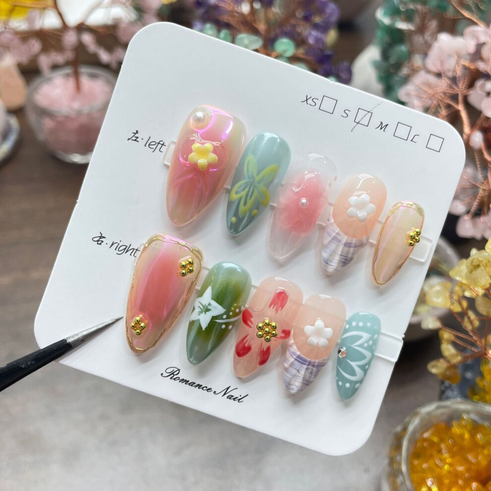 Roc-Electron (M) Floral Aurora Press-On Nails, Reusable & Long-Lasting