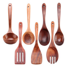 7 Ustensiles de Cuisine en Bois Teck PièCes SéRies, CuillèRes AntiadhéSives et Ustensiles de Cuisine Spatule pour la Maison et la Cuisine