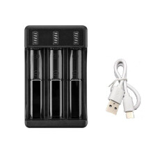 18650 Snabbladdare med Typ-C-Kabel 4,2V Litiumbatteri Intelligent Laddare för 14500 26650 18650 Batteri, 3 Kortplatser