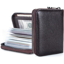 Portafoglio con cerniera e porta carte di credito, protezione RFID, custodia sicura per carte e documenti (marrone classico)