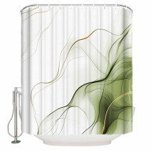 Duschvorhang mit salbeigrünem Wasserwellenmuster, 122 x 183 cm, Vintage-Stil, abstrakt-modern, wasserdicht und waschbar, inklusive 12 Haken