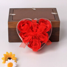 Set regalo di San Valentino con rose a forma di cuore, collezione di sei fiori artificiali in contenitore trasparente con nastro e fiocco,