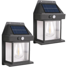 Ultraljus solcellsvägglampa med rörelsesensor, vintagestil, från skymning till gryning, kompatibel med uteplats/trädgård/trädgård utomhus