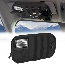 Organizer per aletta parasole auto, custodia multi-tasca con cerniere, elastici e clip per occhiali, accessori per aletta parasole auto