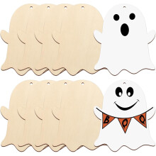Veľké drevené halloweenske ozdoby veľkosti 7 palcov na maľovanie, prázdne nedokončené drevené disky s duchmi, ozdoby na remeslá, závesné