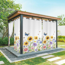 Cortinas externas retrô com estampa de girassóis, impermeáveis, com ilhós, 137 x 213 cm, para pátio, varanda, gazebo e pérgola – Compatíveis