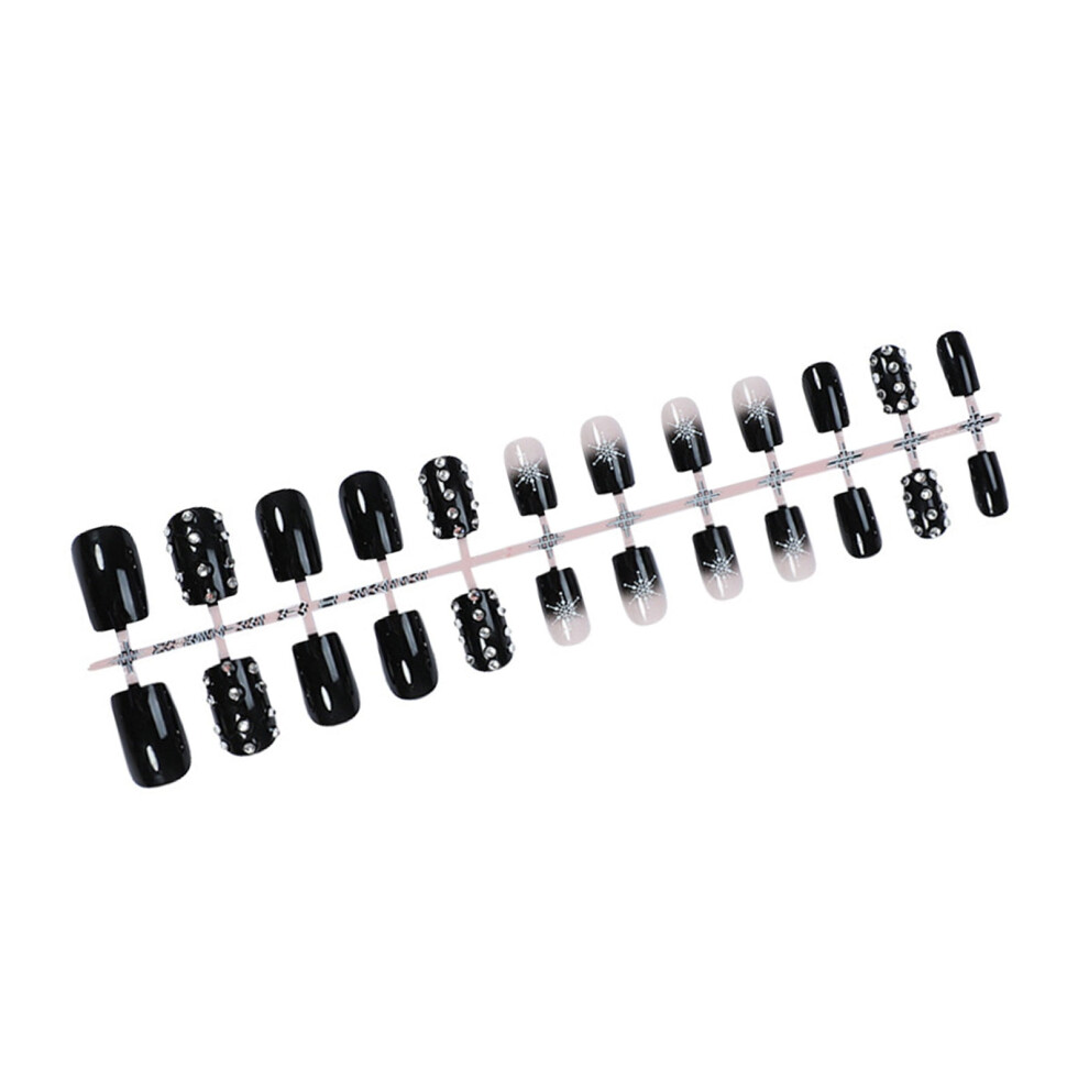 24x Christmas Artificial Nails Snowflake False Nails Rhinestones Full Covers on Nails for Women