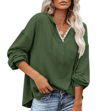 Damen-Sweatshirt mit lockerer Passform, modisches Oversize-Sweatshirt, Langarmshirt, lässiger Hoodie mit V-Ausschnitt, überschnittenen Schultern