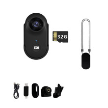 A100+ Schwarze Daumen-Action-Kamera mit Magnet-Kit & 32G TF-Karte - Taschenformat, 1080p HD-Aufnahme
