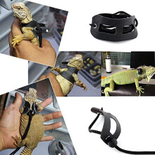 Harnais pour reptiles et lézards, noir, 3 pièces, sûr et résistant, avec laisses de poitrine réglables et corde.