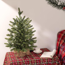 18" Pre-Lit Green Cypress Xmas Tree, Warm White LEDs, Battery + Remote, Decorative Basket (Multicolor-Without Light)