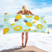 Sneldrogende microvezel strandhanddoek 30x60 inch, lichtgewicht, zacht, ananasdesign – geschikt voor op reis, bij het zwembad en voor yoga.