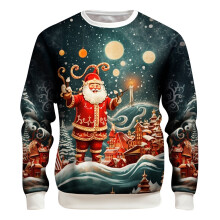 Sweat-shirt de Noël pour homme, imprimé Père Noël, manches longues, col rond, pull tendance pour les fêtes, confortable et élégant.