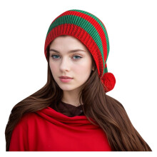 Christmas Santa Knitted Hat Unisex Fuzzy Pom Hat With Red And Green Stripes For Festive Holiday Party Supplies Leisure Hats
