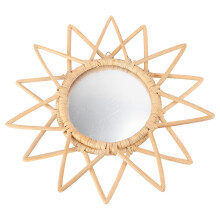 1Pc Khaki Rattan Woven Wall-Mounted Mirror Wooden Frame Home Decor