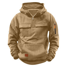 Sweat à capuche zippé 1/4 pour jeunes garçons – Sweat-shirt à manches longues style tactique, haut de sport décontracté pour l'extérieur,