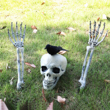 Ijesztő koponyadekoráció, időjárásálló műanyag, rugalmas kialakítás, realisztikus csontvázkarók, hátborzongató halloweeni