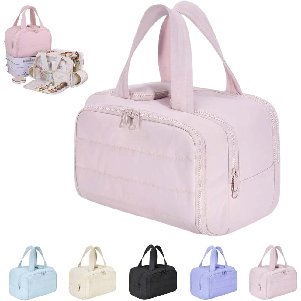 Lightweight Large Wide-Open Toiletry Bag for Women, Puffy Cosmetic Organizer with Handle â Compatible with Travel Essentials